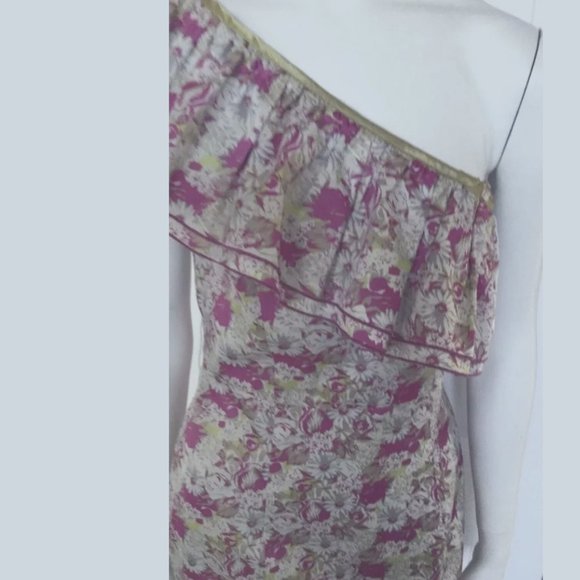 One Shoulder Lined Floral Party Dress SZ Jr. Med NWOT - Picture 3 of 7